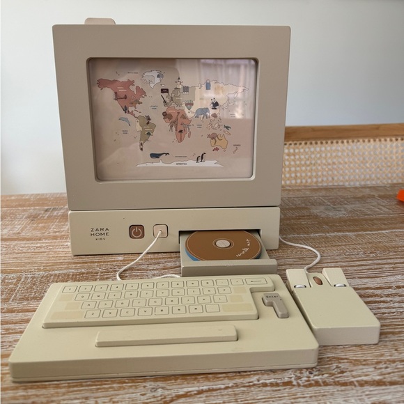Zara Kids wooden desktop computer toy mouse keyboard neutral beige pretend play - Picture 11 of 11